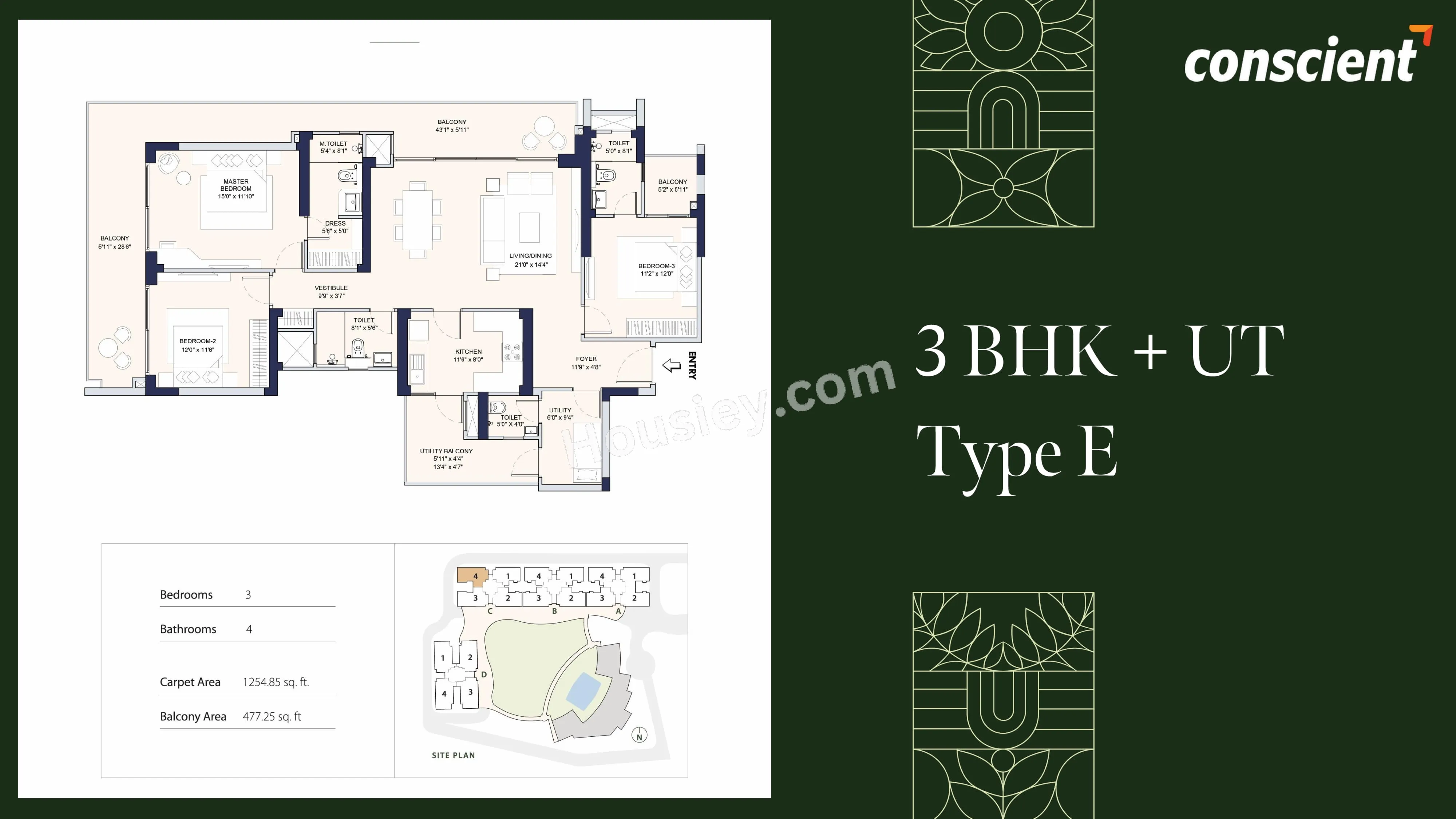 Conscient Parq Unit plan - 1254 sq.ft.