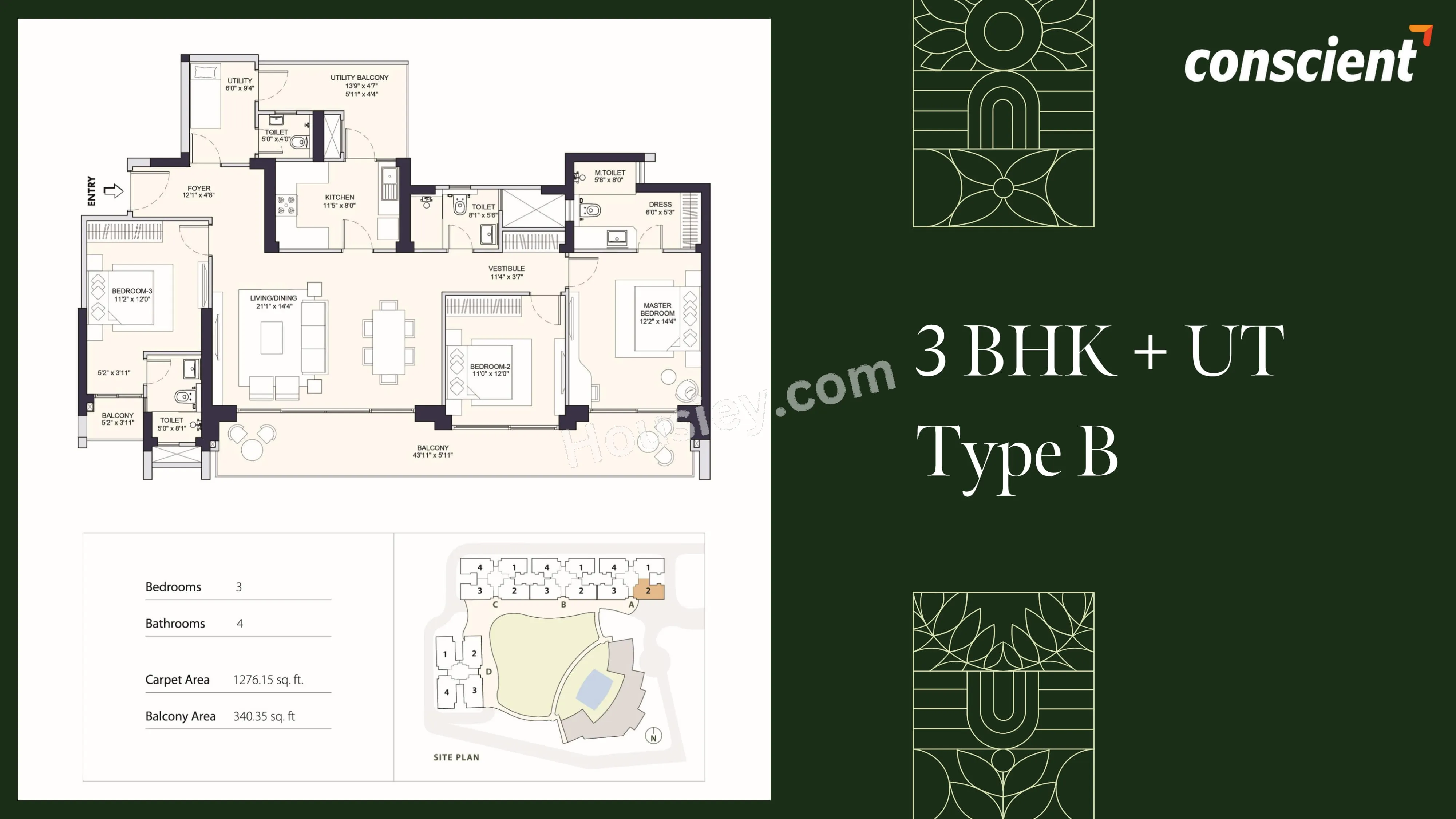 Conscient Parq Unit plan - 1276 sq.ft.