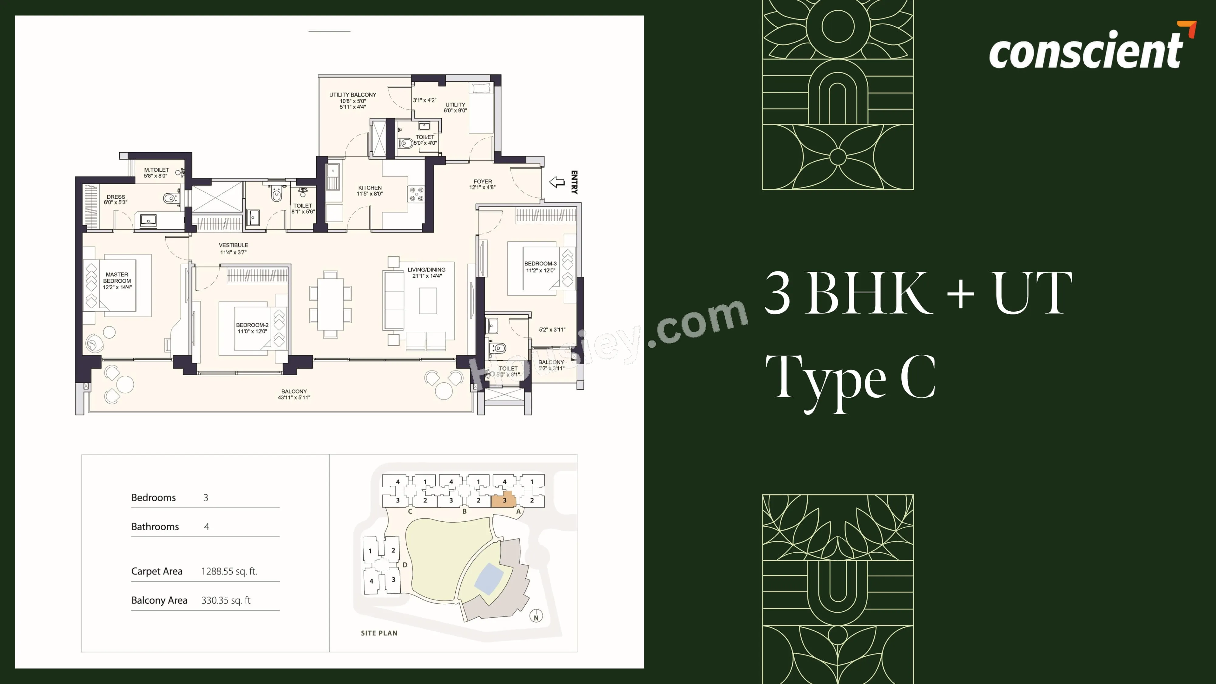 Conscient Parq Unit plan - 1288 sq.ft.
