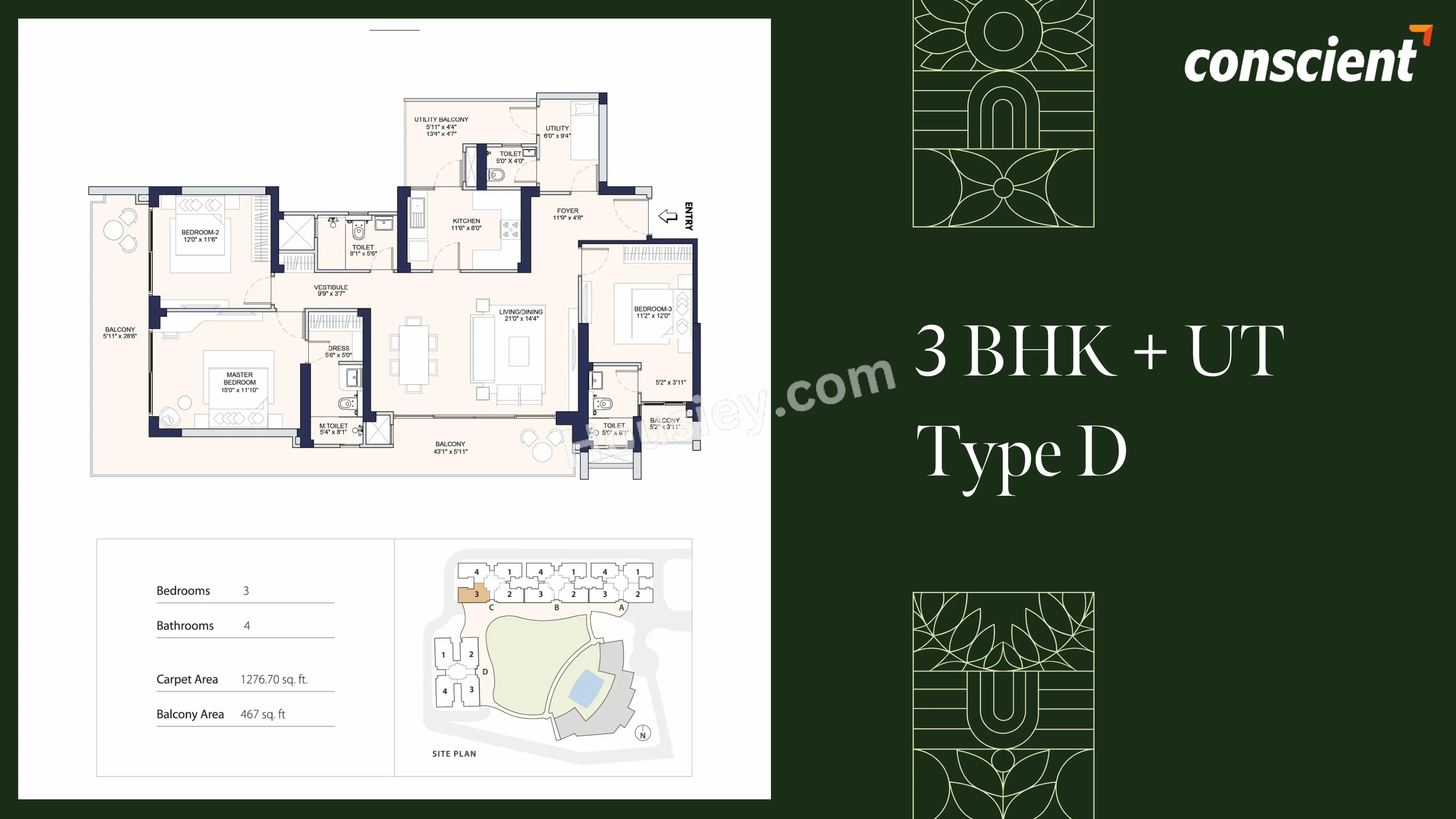 Conscient Parq Unit plan - 1276 sq.ft.