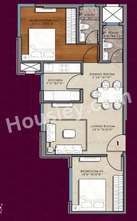 Crystal Sukruti Samyra Unit plan - 583 sq.ft.