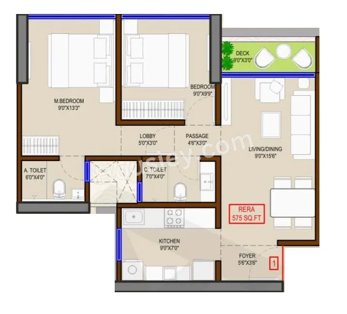 DGS Sheetal Infinity Unit plan - 575 sq.ft.