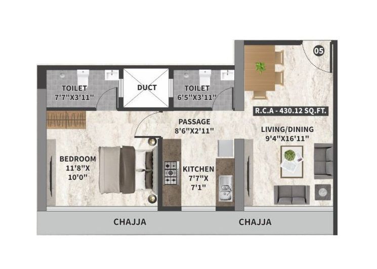 DGS Sheetal Kiara Unit plan - 430 sq.ft.
