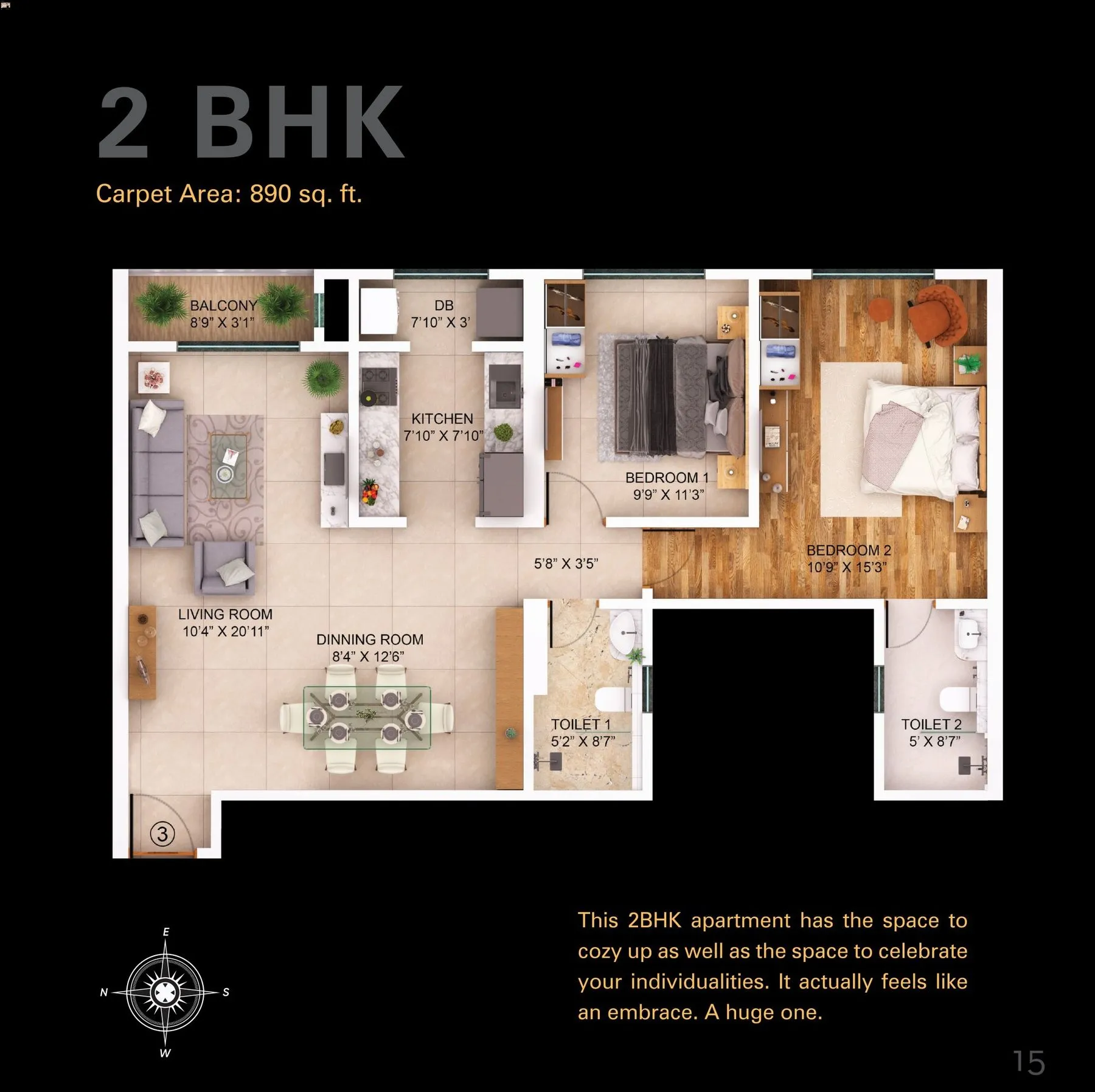 Unit plan - 890 sq.ft.