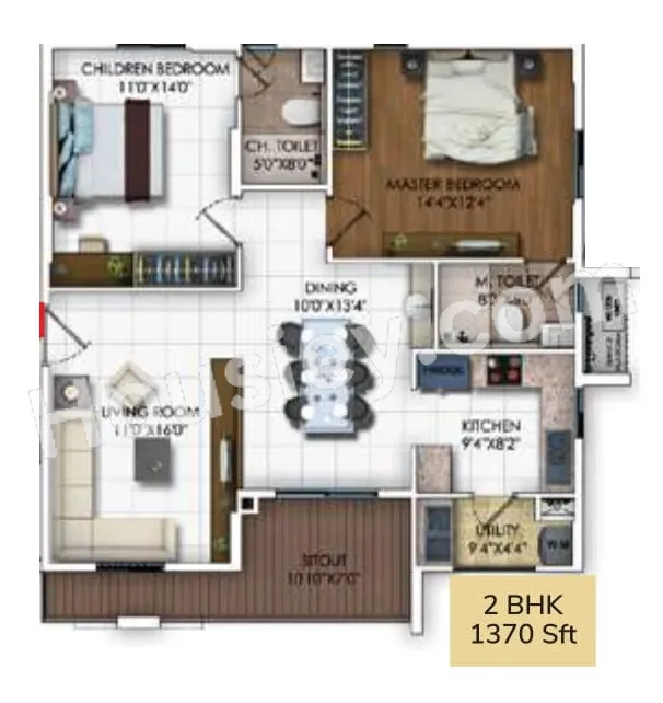 DSR RR Avenues Unit plan - 843 sq.ft.