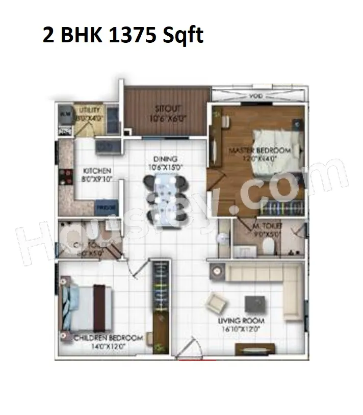 DSR RR Avenues Unit plan - 904 sq.ft.