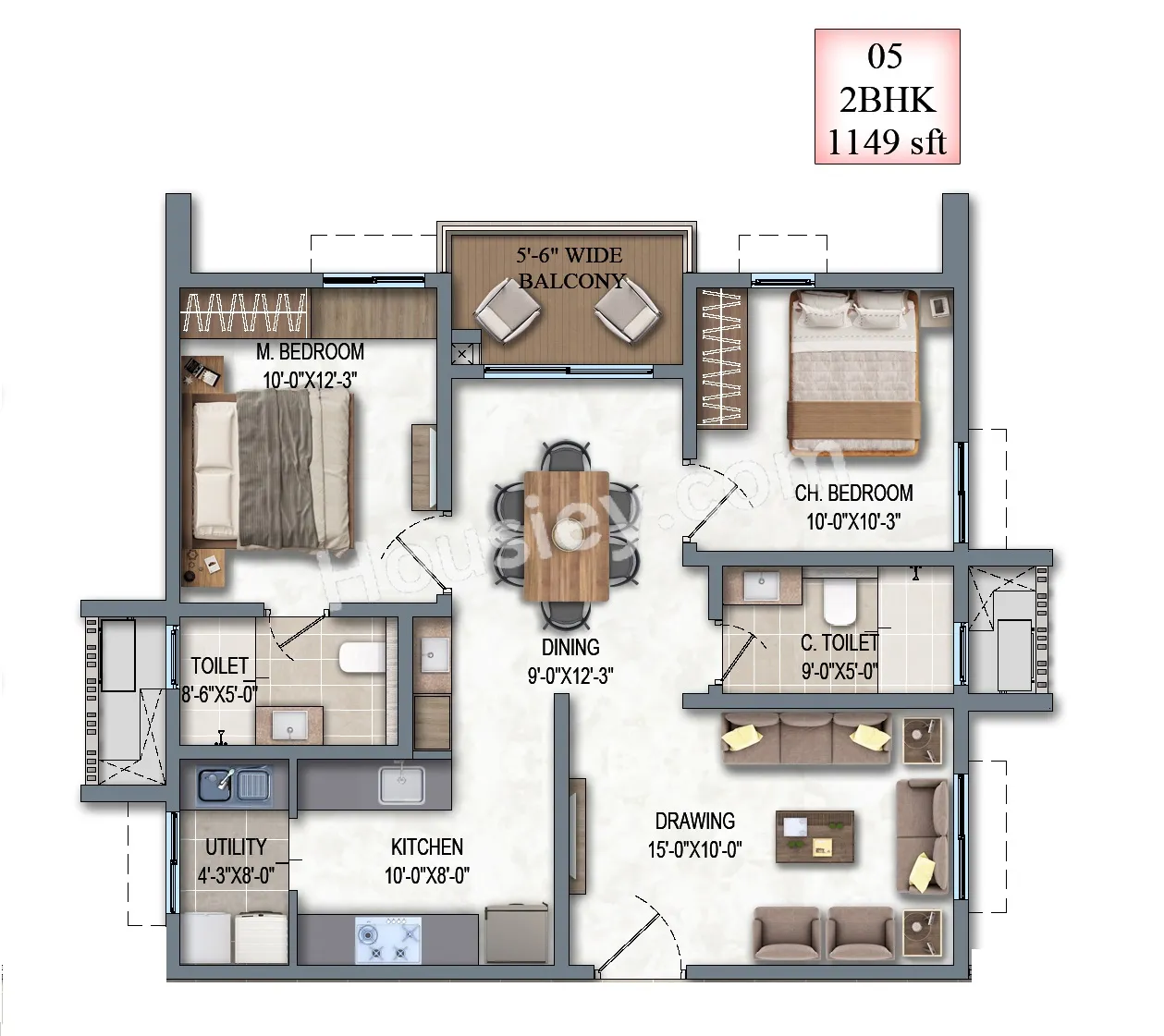 DSR The Address Unit plan - 746 sq.ft.
