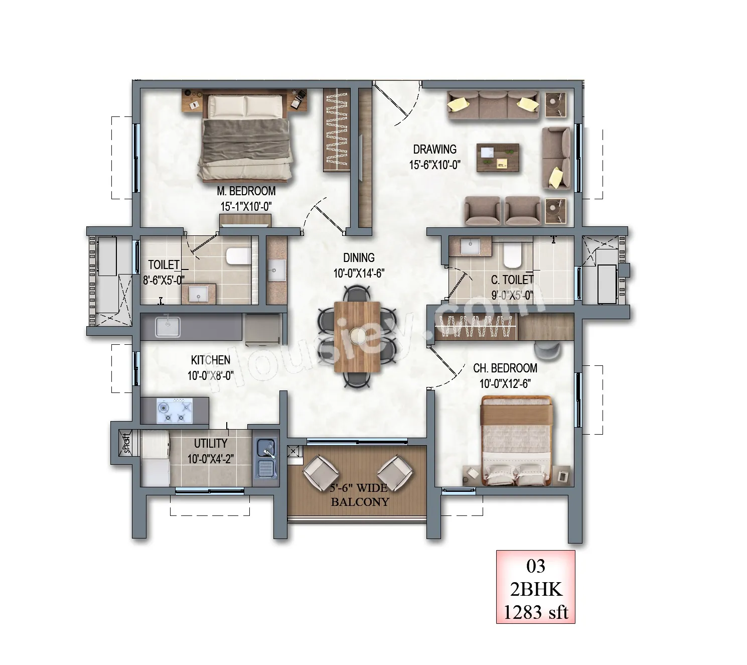 DSR The Address Unit plan - 833 sq.ft.