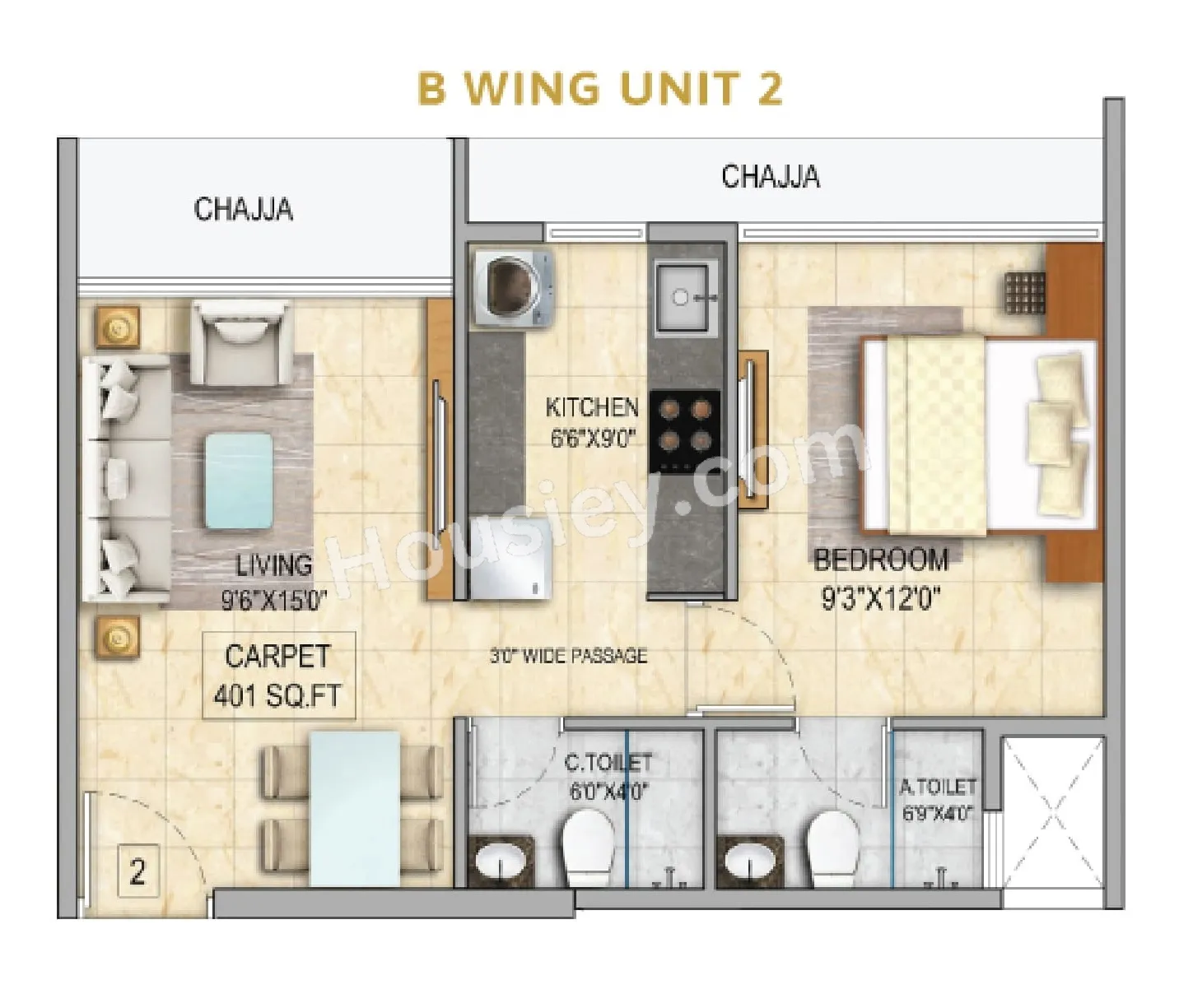 DTG Avenue 68 Unit plan - 401 sq.ft.