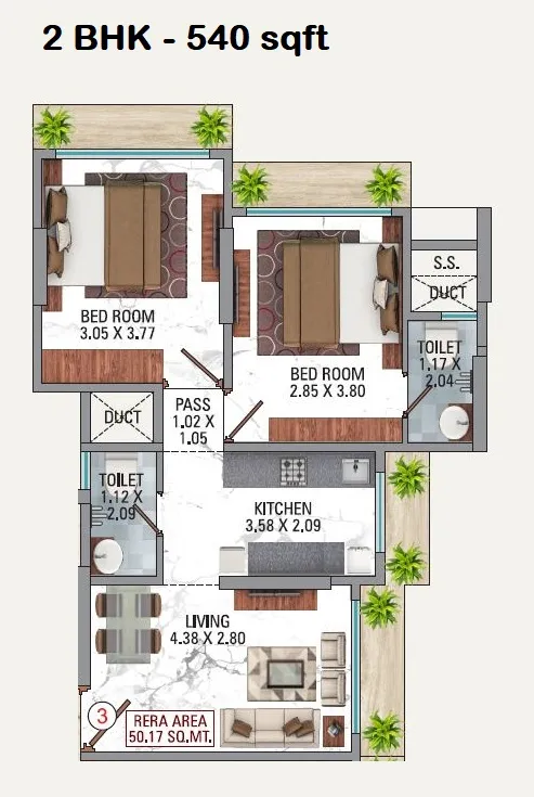 Dedhia Shri Upendra Unit plan - 540 sq.ft.