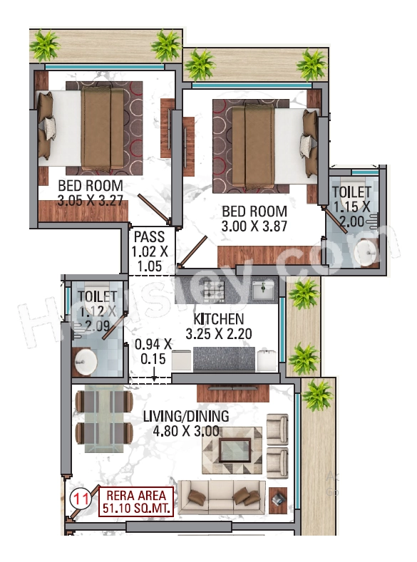 Dedhia Shri Upendra Unit plan - 550 sq.ft.
