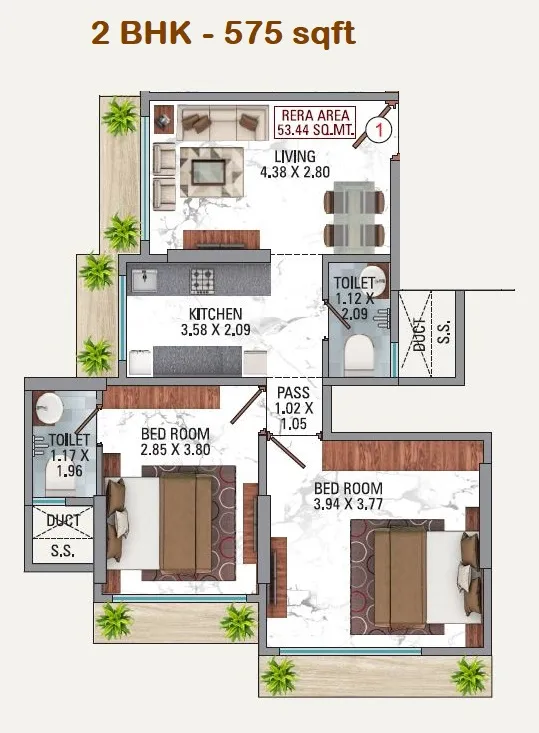 Dedhia Shri Upendra Unit plan - 575 sq.ft.