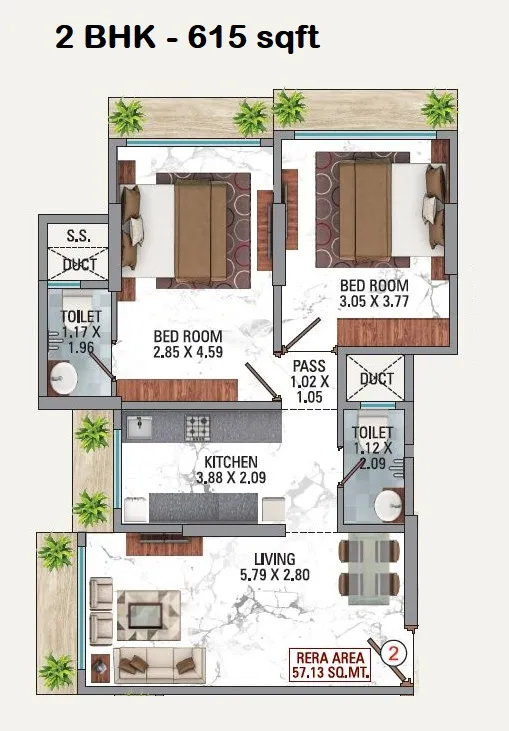 Dedhia Shri Upendra Unit plan - 615 sq.ft.