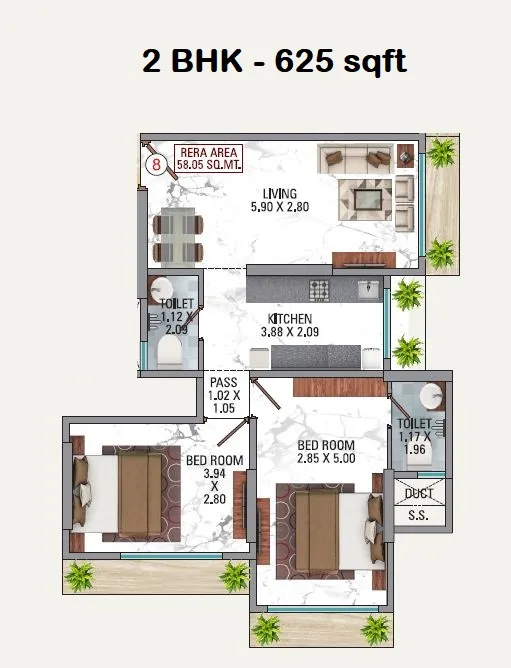 Dedhia Shri Upendra Unit plan - 625 sq.ft.
