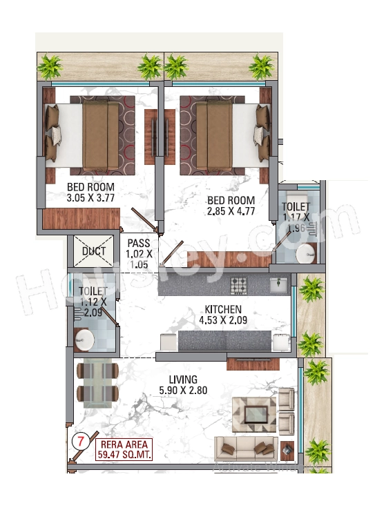 Dedhia Shri Upendra Unit plan - 640 sq.ft.