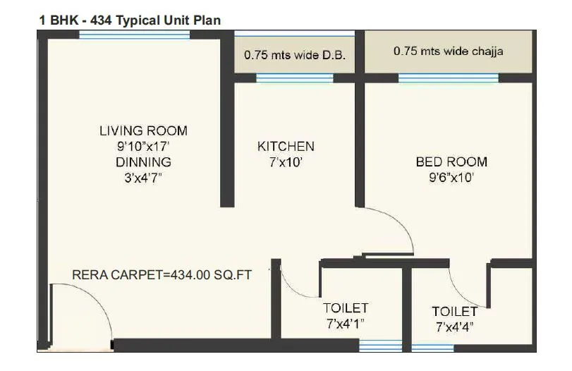 Delta House Unit plan - 434 sq.ft.