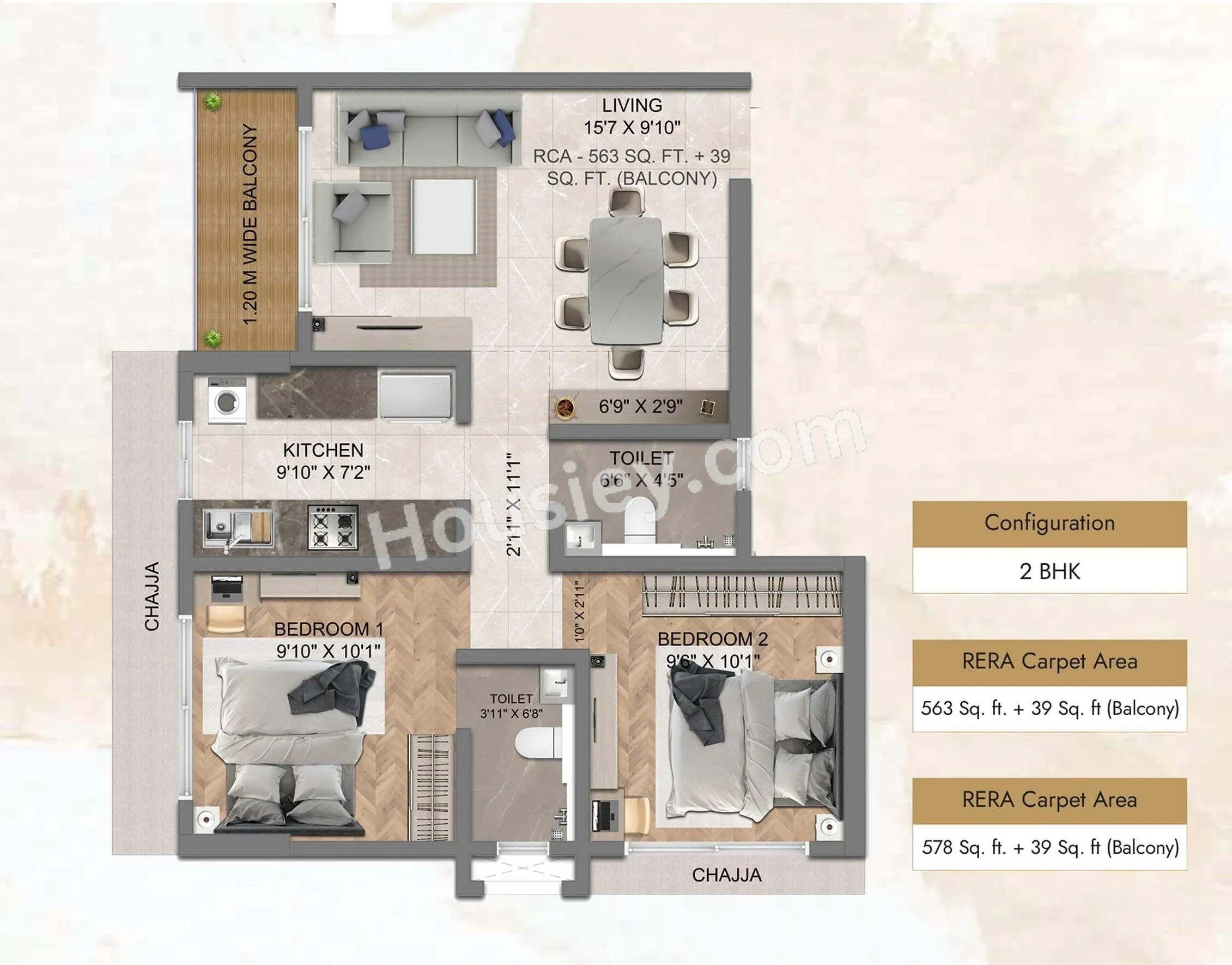 Dem Icon Unit plan - 602 sq.ft.