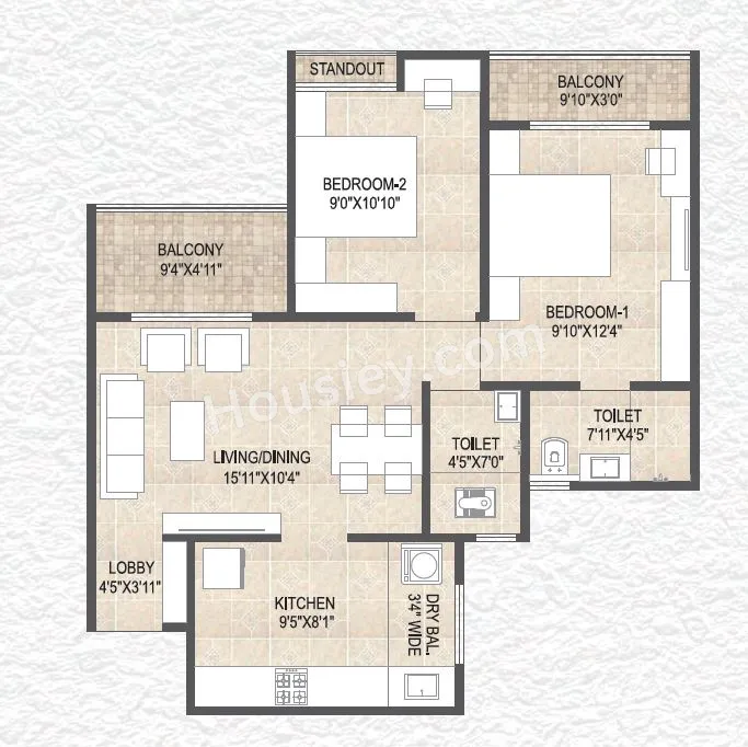 Destination Mangalam Marvel Unit plan - 708 sq.ft.