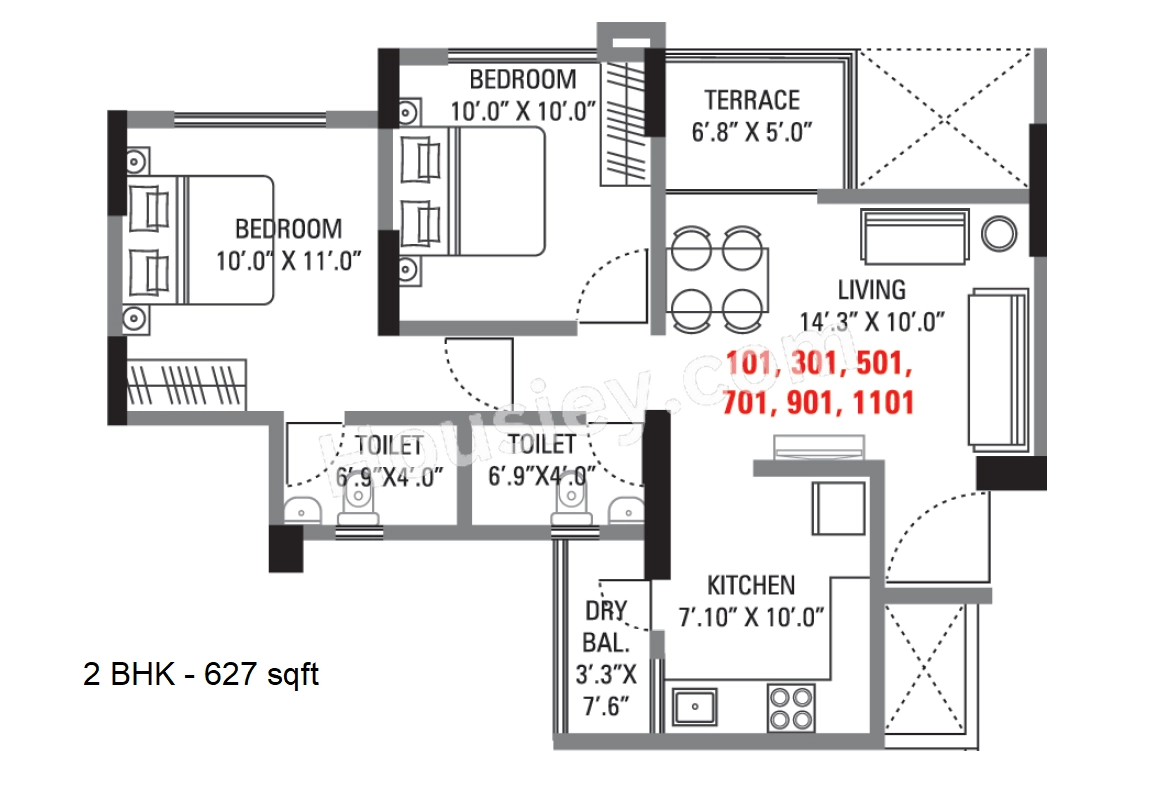 Divine Dazzle Unit plan - 627 sq.ft.