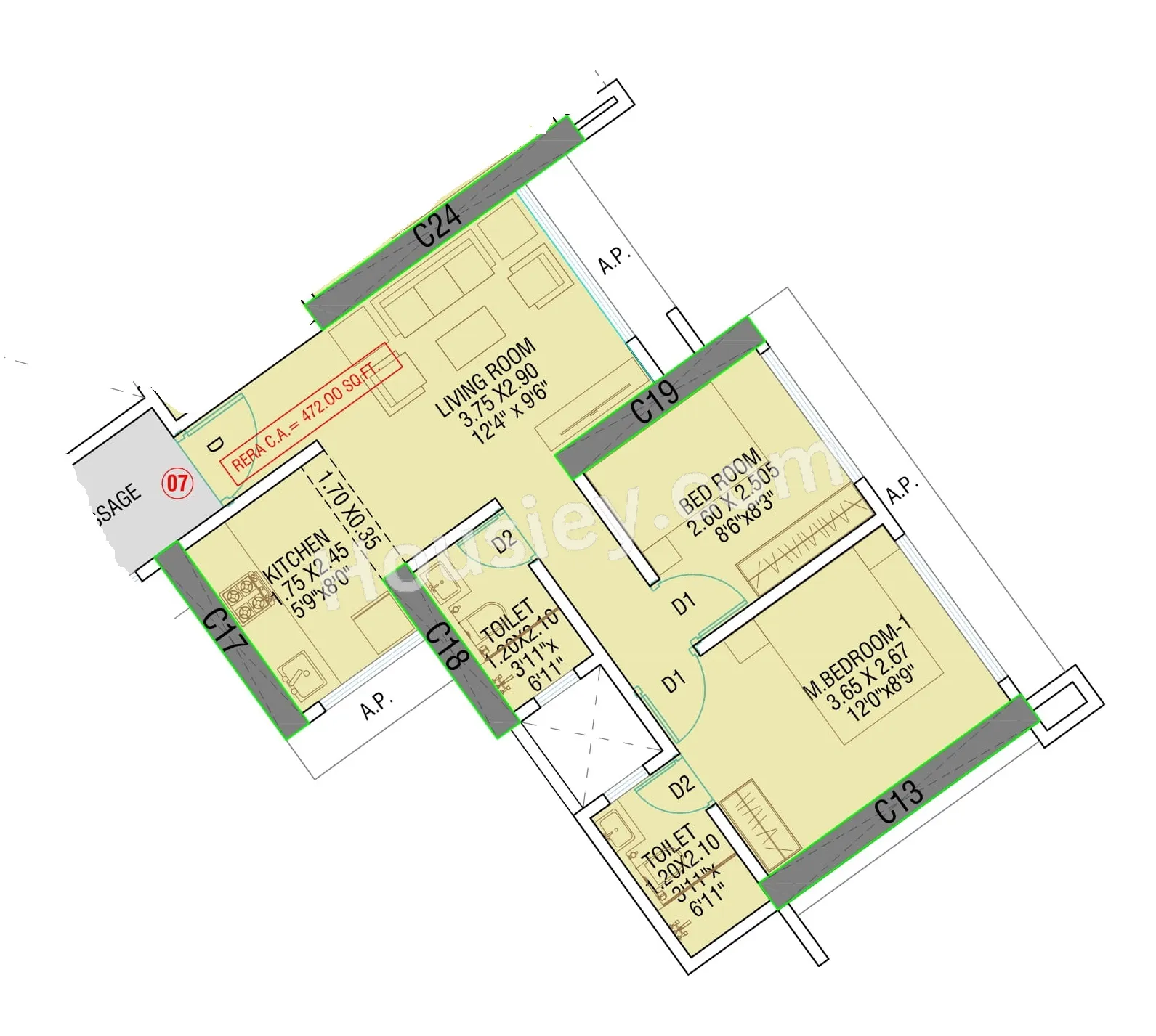Divine Shloka Unit plan - 472 sq.ft.