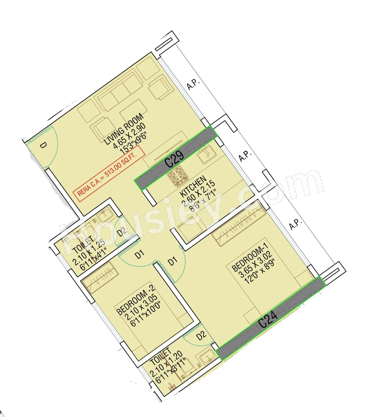 Divine Shloka Unit plan - 513 sq.ft.