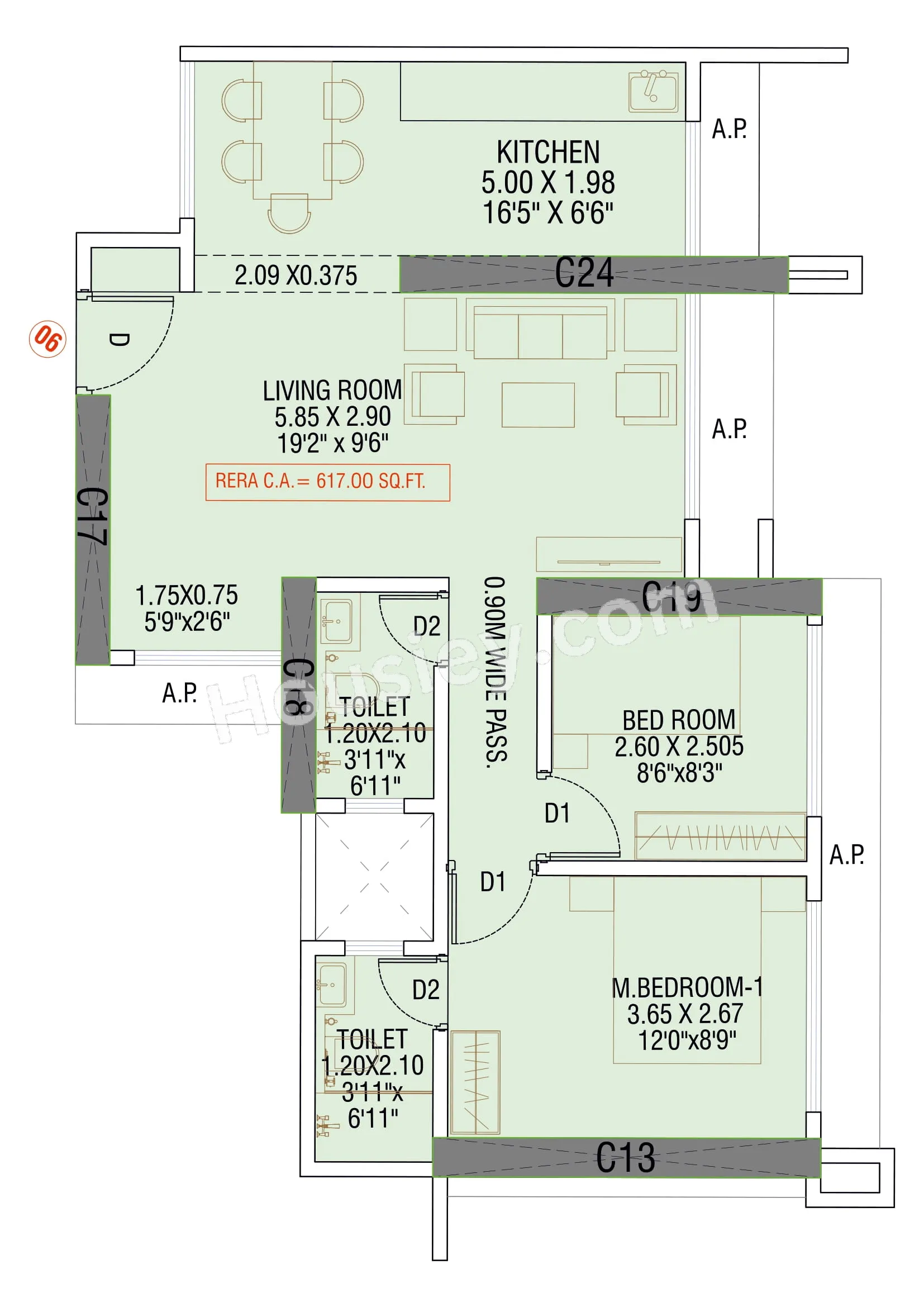Divine Shloka Unit plan - 617 sq.ft.