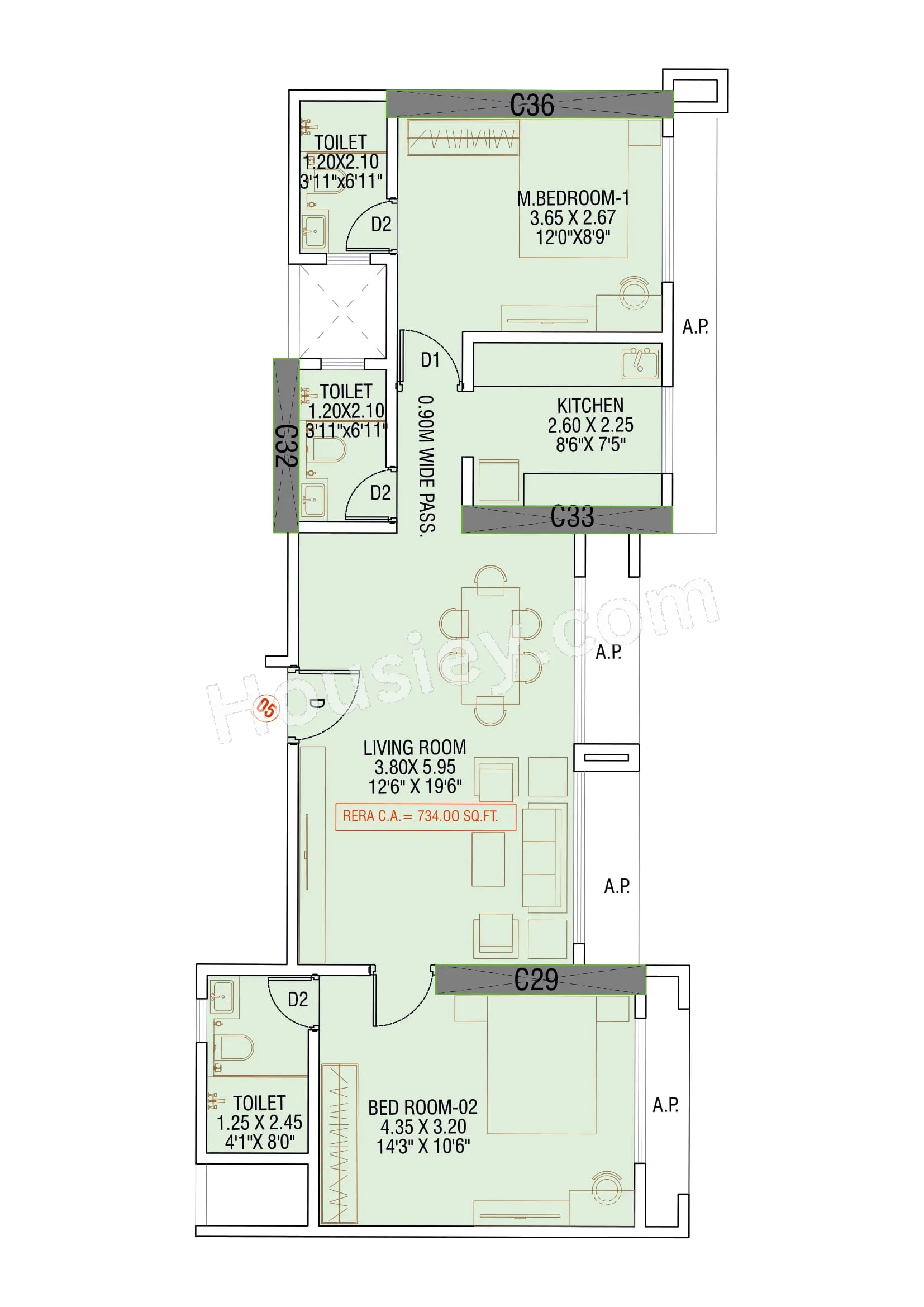 Divine Shloka Unit plan - 734 sq.ft.