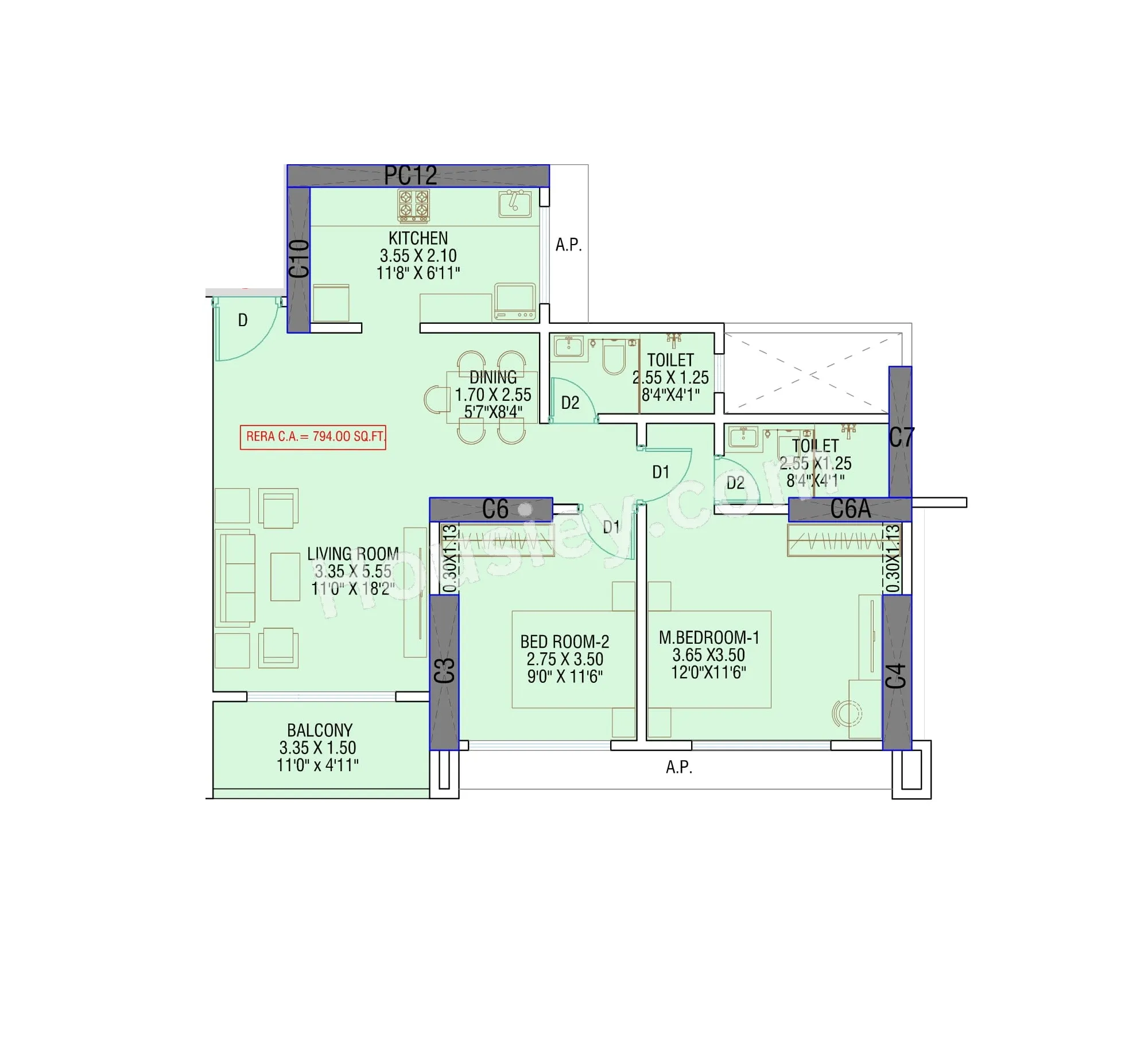 Divine Shloka Unit plan - 794 sq.ft.
