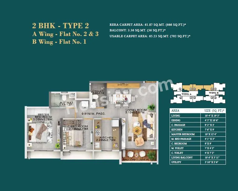 Dosti Eden Unit plan - 702 sq.ft.