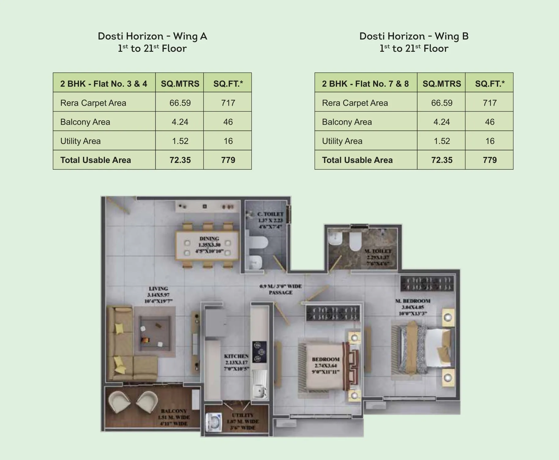 Dosti Greenscapes Unit plan - 779 sq.ft.