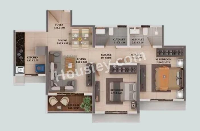Dosti Heron Unit plan - 568 sq.ft.