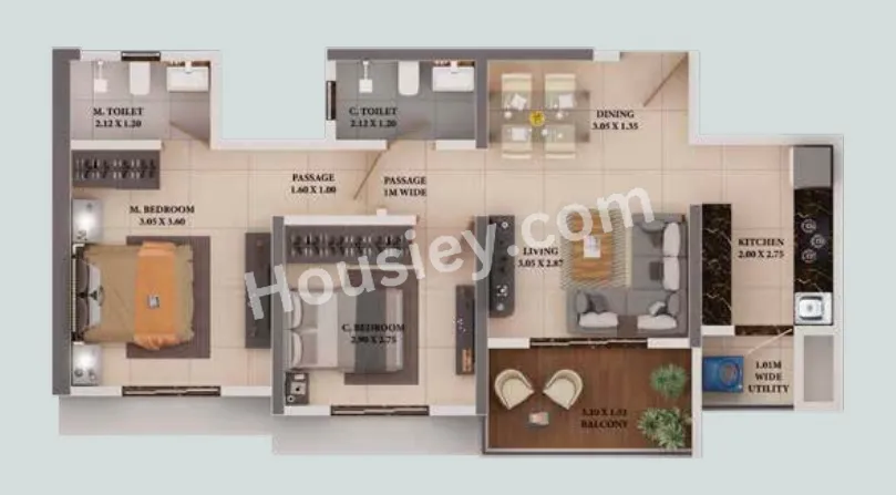 Dosti Heron Unit plan - 601 sq.ft.