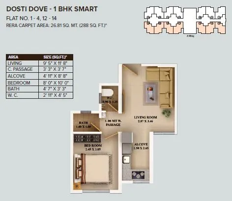 Dosti Nest Unit plan - 288 sq.ft.
