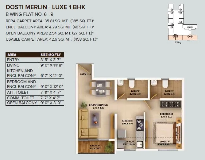 Dosti Nest Unit plan - 431 sq.ft.
