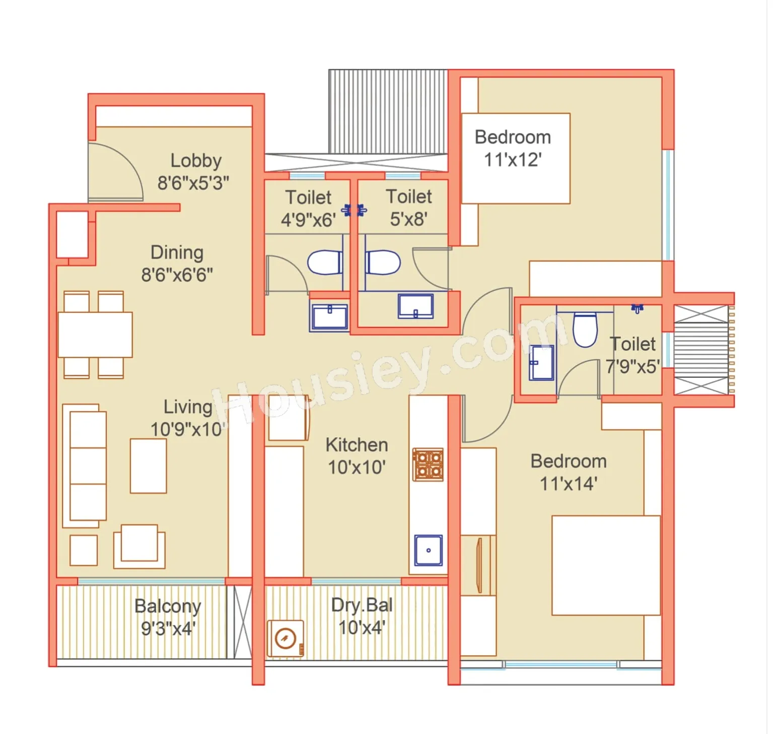 Dream Delmont Unit plan - 936 sq.ft.