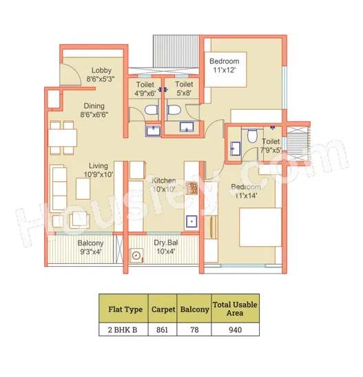 Dream Delmont Unit plan - 940 sq.ft.