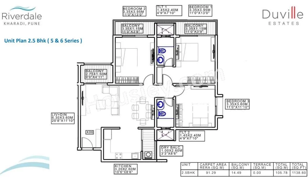 Duville Riverdale Grand Unit plan - 1138 sq.ft.