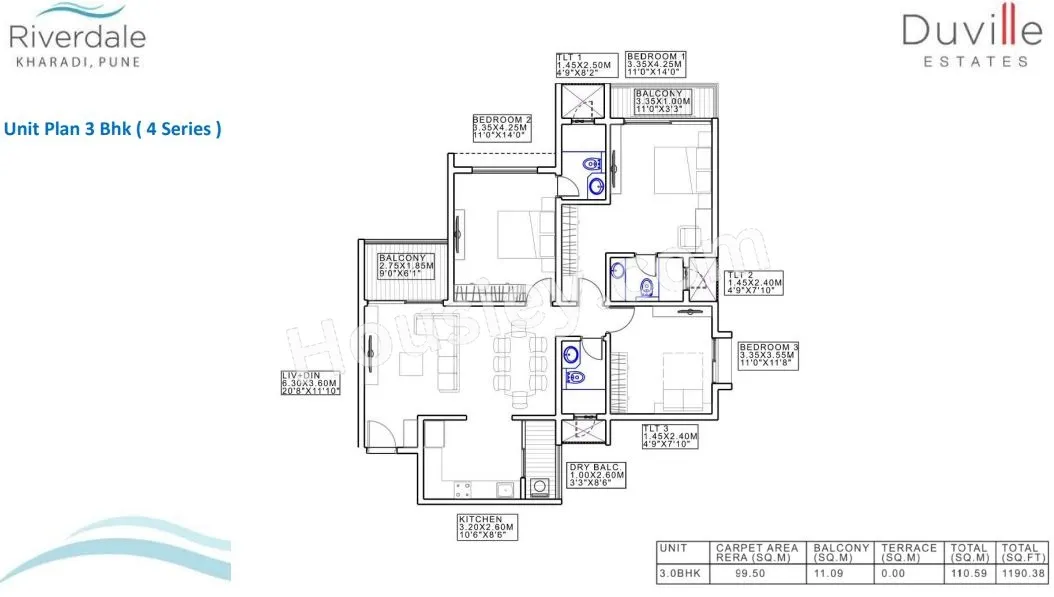 Duville Riverdale Grand Unit plan - 1190 sq.ft.