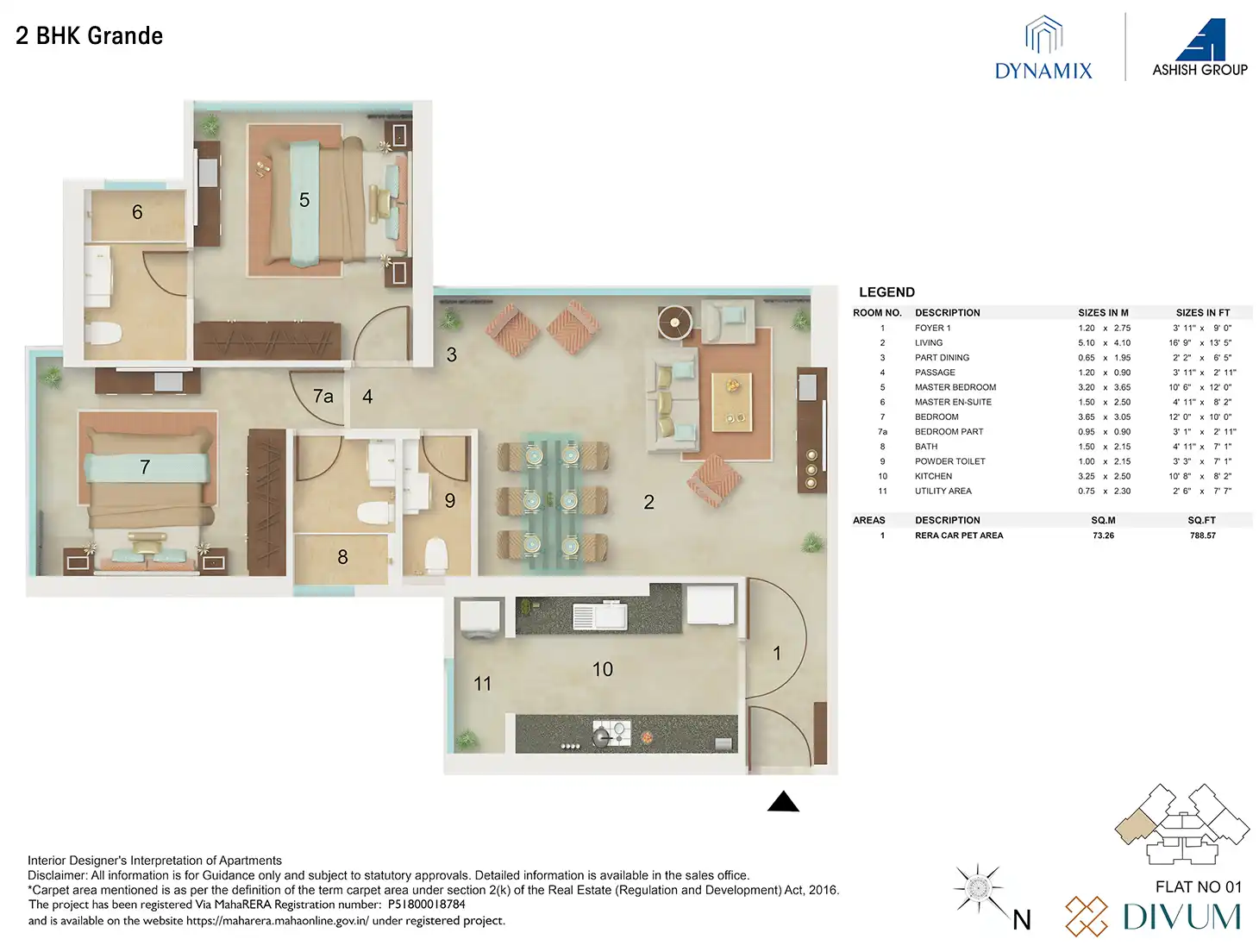 Dynamix Divum Unit plan - 788 sq.ft.