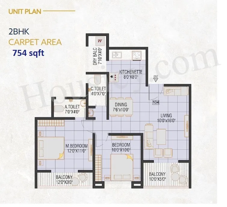 Eastern River Residency Phase 3 Unit plan - 754 sq.ft.