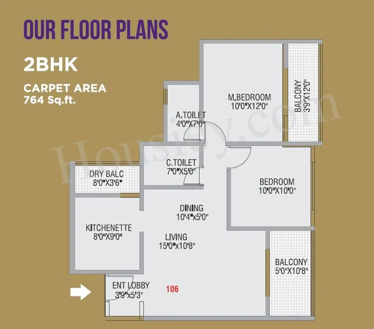 Eastern River Residency Phase 3 Unit plan - 765 sq.ft.