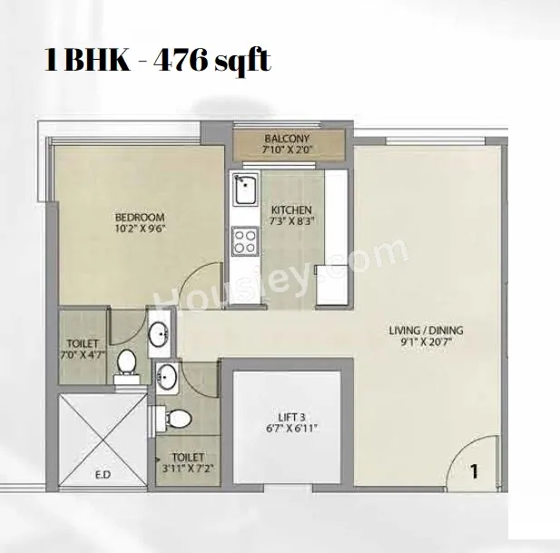 Ekdanta 24 Karat Unit plan - 476 sq.ft.