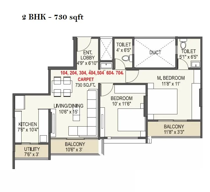 Elegance Vega Unit plan - 730 sq.ft.