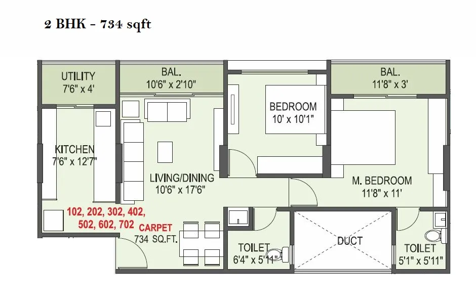 Elegance Vega Unit plan - 734 sq.ft.