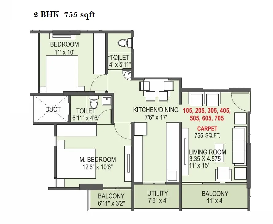 Elegance Vega Unit plan - 755 sq.ft.