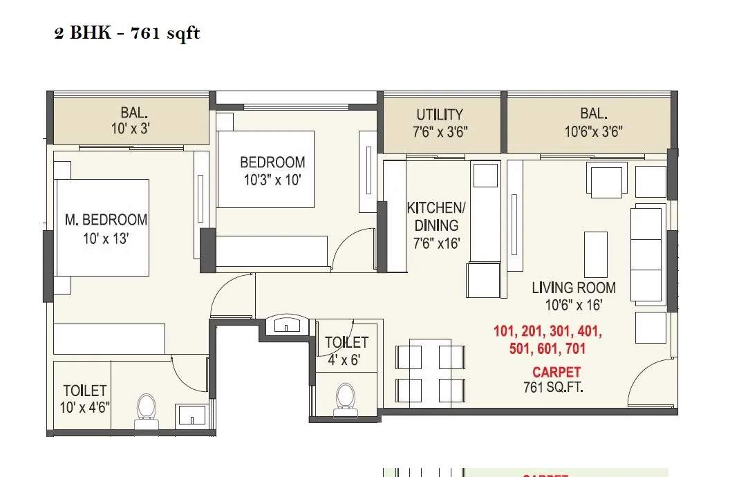 Elegance Vega Unit plan - 761 sq.ft.