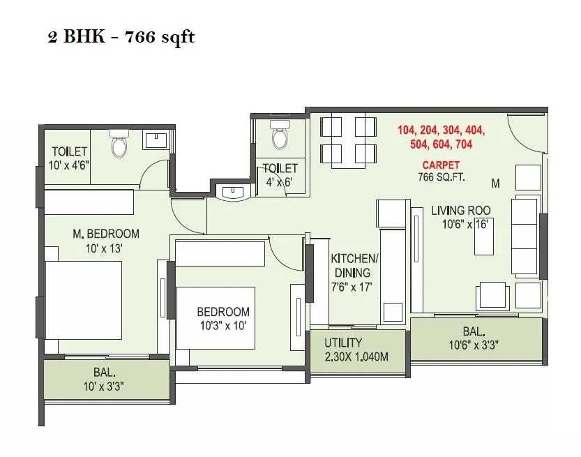 Elegance Vega Unit plan - 766 sq.ft.
