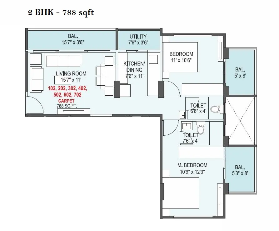 Elegance Vega Unit plan - 788 sq.ft.