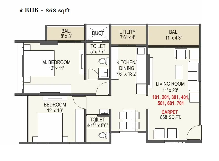 Elegance Vega Unit plan - 868 sq.ft.