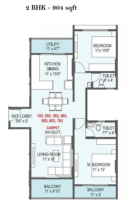 Elegance Vega Unit plan - 904 sq.ft.